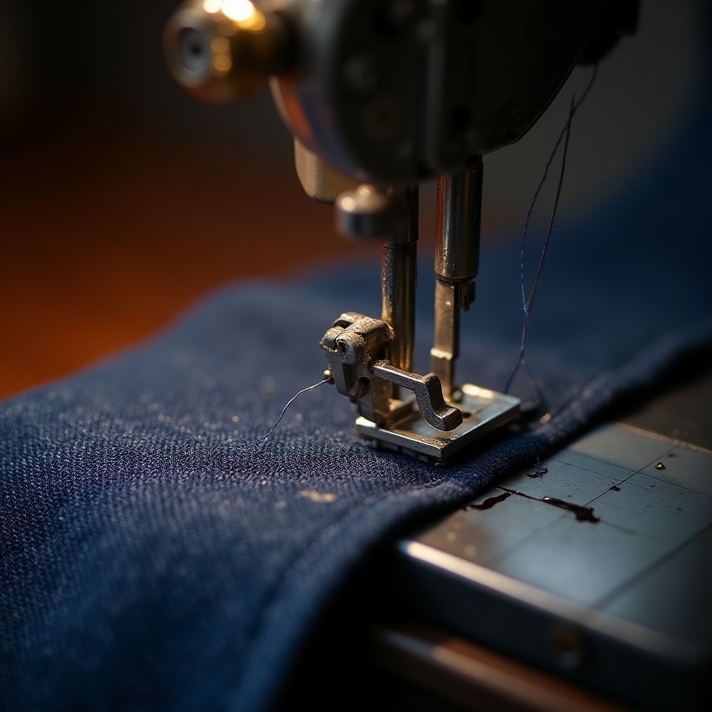 Szycie na maszynie do szycia z tkaniną denim